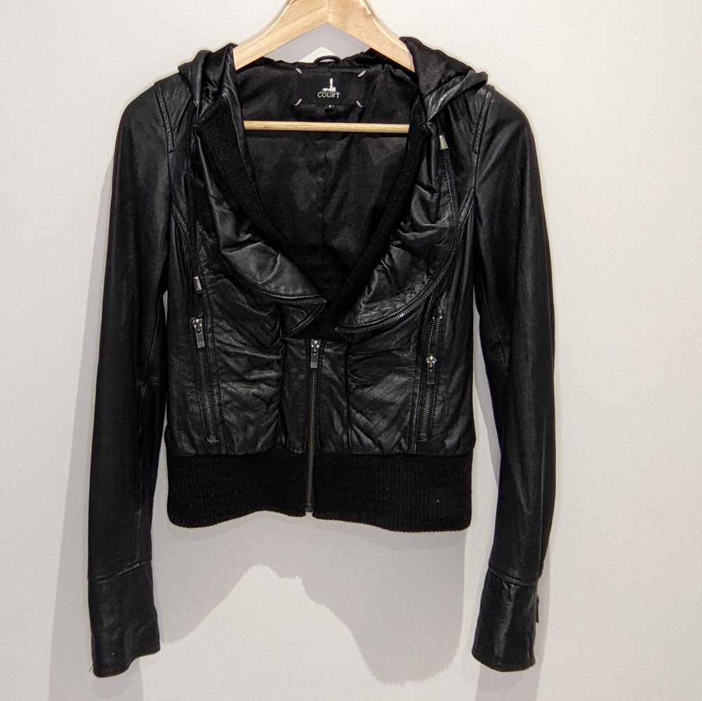 Women's Hooded 100% Lamb Black Leather Jacket